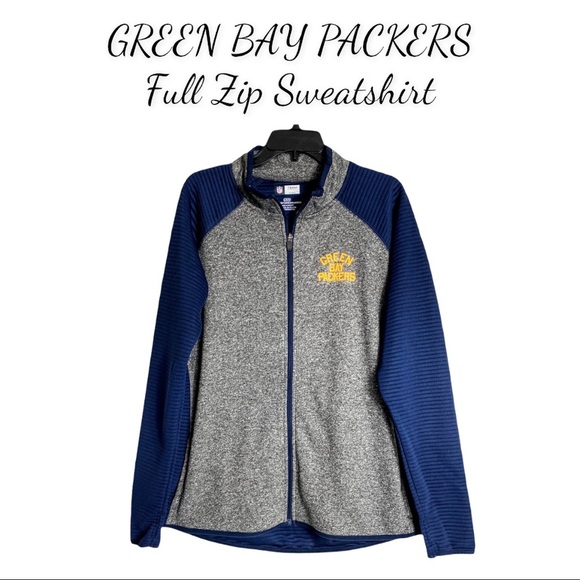 NWT GREEN BAY PACKERS Women's NFL Team Apparel Full Zip Sweatshirt - Blue & Gray - Picture 1 of 15